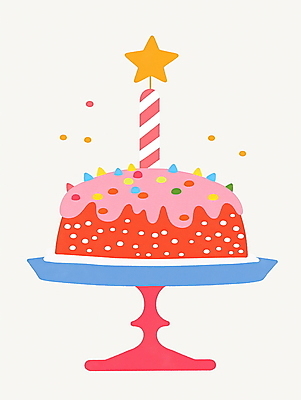 JPG 별 분홍색 일러스트 사람없음 케이크 생일파티 생일 스프링클 키치 케이크스탠드 국내일러스트 AI일러스트 AI콘텐츠 자연요소 기념일 컬러 컨셉 디저트 장식 받침대 파일형식