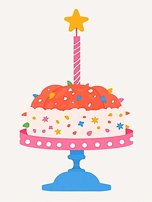JPG 별 분홍색 일러스트 사람없음 케이크 생일파티 생일 스프링클 키치 케이크스탠드 국내일러스트 AI일러스트 AI콘텐츠 자연요소 기념일 컬러 컨셉 디저트 장식 받침대 파일형식