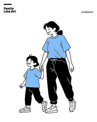 전신 여자 행복 어린이 일러스트 가족 서기 미소 소녀 성인 두명 파란색 손잡기 라인아트 가족사진 여자만 국내일러스트 AI파일 감정 선 컬러 관계 모션 표정 사람 파일형식 벡터 단체사진