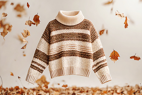 JPG 편집이미지 옷 상의 낙엽 사람없음 갈색 가을 니트 목업 2025년 트렌드컬러 편집실사 모카무스 AI컴퓨터그래픽 AI콘텐츠 계절 컬러 잎 연도 CG 파일형식