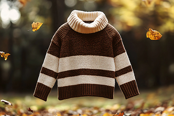 JPG 편집이미지 옷 상의 낙엽 사람없음 갈색 가을 니트 목업 편집실사 AI컴퓨터그래픽 AI콘텐츠 계절 컬러 잎 CG 파일형식