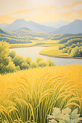 JPG 편집이미지 계절 산 곡류 초원 사람없음 강 추수 가을 편집실사 농업 CG 파일형식