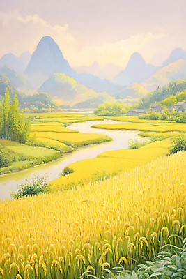 JPG 편집이미지 계절 산 곡류 초원 사람없음 강 추수 가을 편집실사 농업 CG 파일형식