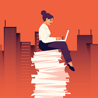 전신 여자 일러스트 비즈니스 피곤 한명 앉기 빌딩 성인 빨간색 노트북 탑 업무 문서 땀 과로 서류더미 성인여자한명만 번아웃증후군 정신건강 국내일러스트 AI파일 1 건축물 컬러 컨셉 모션 건강 사람 건물 전자제품 작업 사회이슈 여자한명만 성인여자만 파일형식 벡터 더미