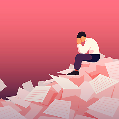 전신 남자 일러스트 비즈니스 피곤 고개숙이기 한명 앉기 성인 빨간색 업무 문서 과로 서류더미 성인남자한명만 번아웃증후군 정신건강 국내일러스트 AI파일 1 컬러 컨셉 모션 건강 숙이기 사람 작업 사회이슈 남자한명만 성인남자만 파일형식 벡터 더미