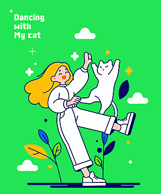 전신 구름 여자 잎 일러스트 한명 성인 라이프 초록색 귀여움 고양이 춤 즐거움 활기 성인여자한명만 국내일러스트 AI파일 자연요소 식물 1 감정 컬러 컨셉 포유류 문화예술 사람 생활 반려동물 여자한명만 성인여자만 파일형식 벡터