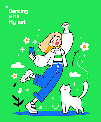 전신 구름 여자 꽃 일러스트 한명 들기 성인 라이프 초록색 스마트폰 귀여움 고양이 춤 즐거움 활기 성인여자한명만 국내일러스트 AI파일 자연요소 식물 1 감정 컬러 컨셉 포유류 모션 문화예술 사람 생활 핸드폰 스마트기기 반려동물 여자한명만 성인여자만 파일형식 벡터