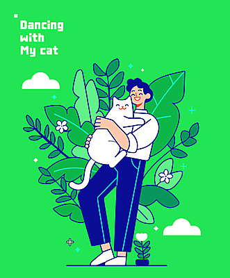 전신 구름 남자 꽃 잎 일러스트 안기 한명 성인 라이프 초록색 귀여움 고양이 춤 즐거움 활기 성인남자한명만 국내일러스트 AI파일 자연요소 식물 1 감정 컬러 컨셉 포유류 모션 문화예술 사람 생활 반려동물 남자한명만 성인남자만 파일형식 벡터