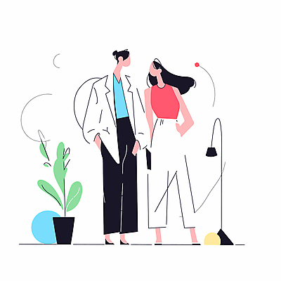 여자 남자 화분 일러스트 비즈니스 조명 정장 성인 두명 직장인 주머니손 오피스룩 성인만 국내일러스트 AI파일 직업 옷 모션 사람 파일형식 벡터