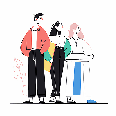 전신 여자 남자 일러스트 비즈니스 서기 들기 성인 세명 팔짱 직장인 주머니손 오피스룩 성인만 국내일러스트 AI파일 직업 옷 모션 사람 파일형식 벡터