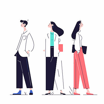 전신 여자 남자 일러스트 비즈니스 들기 성인 세명 직장인 주머니손 오피스룩 성인만 국내일러스트 AI파일 직업 옷 모션 사람 파일형식 벡터