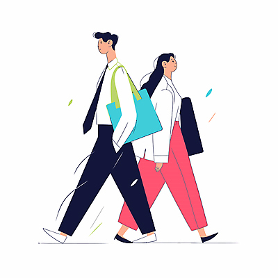 전신 여자 가방 일러스트 비즈니스 성인 두명 걷기 직장인 주머니손 오피스룩 성인만 국내일러스트 AI파일 직업 잡화 옷 모션 사람 파일형식 벡터