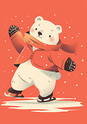 JPG 장갑 겨울 일러스트 놀이 웃음 사람없음 빨간색 귀여움 목도리 눈 즐거움 북극곰 스케이트장 아이스스케이트 국내일러스트 AI일러스트 AI콘텐츠 자연요소 잡화 계절 감정 컬러 컨셉 곰 스포츠시설 날씨 표정 파일형식