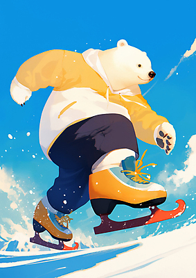JPG 구름 겨울 일러스트 하늘 웃음 사람없음 파란색 힘 스케이트 눈 즐거움 북극곰 겨울옷 아이스스케이트 국내일러스트 AI일러스트 AI콘텐츠 자연요소 옷 계절 감정 스포츠용품 컬러 곰 날씨 표정 파일형식
