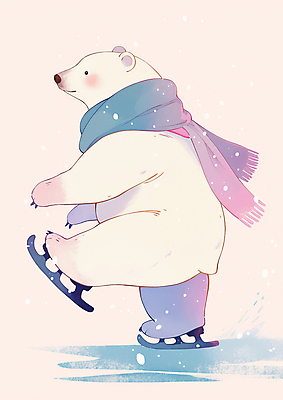 JPG 겨울 일러스트 미소 사람없음 귀여움 목도리 눈 즐거움 북극곰 스케이트장 아이스스케이트 국내일러스트 AI일러스트 AI콘텐츠 자연요소 잡화 계절 감정 컨셉 곰 스포츠시설 날씨 표정 파일형식