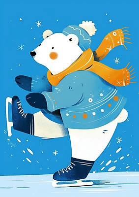 JPG 겨울 일러스트 털모자 미소 사람없음 파란색 귀여움 목도리 스케이트 눈 즐거움 북극곰 아이스스케이트 국내일러스트 AI일러스트 AI콘텐츠 자연요소 모자_잡화 잡화 계절 감정 스포츠용품 컬러 컨셉 곰 날씨 표정 파일형식