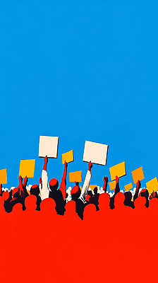 JPG 손 여자 남자 실루엣 일러스트 들기 여러명 상반신 성인 빨간색 파란색 팻말 모임 군중 사회이슈 팔 시위 연대 이슈 항의 성인만 국내일러스트 AI일러스트 AI콘텐츠 컬러 다수 컨셉 모션 프레임 촬영기법 사람 신체부위 파일형식