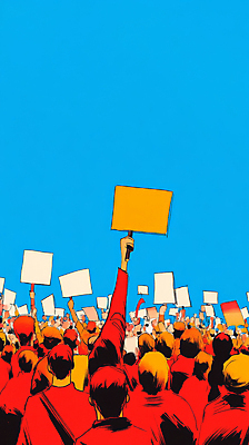 JPG 여자 남자 실루엣 일러스트 들기 여러명 상반신 성인 빨간색 파란색 팻말 모임 그룹 군중 사회이슈 팔 시위 연대 주장 항의 성인만 국내일러스트 AI일러스트 AI콘텐츠 컬러 다수 컨셉 모션 프레임 촬영기법 사람 신체부위 파일형식