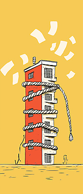 밧줄 일러스트 창문 사람없음 건물 노란색 구속 문서 압박 흩날리기 국내일러스트 AI파일 건축물 줄 컬러 컨셉 모션 파일형식 벡터