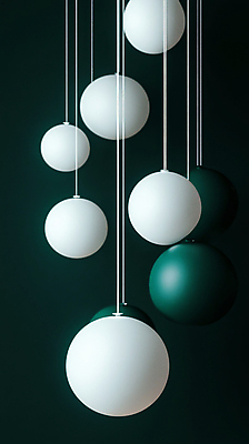 JPG 편집이미지 줄 매달리기 사람없음 초록색 흰색 원형 입체 단순화된 오브제 오너먼트 편집실사 AI컴퓨터그래픽 AI콘텐츠 도형 컬러 크리스마스장식 모션 CG 파일형식