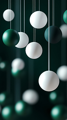 JPG 편집이미지 줄 매달리기 사람없음 초록색 흰색 원형 입체 단순화된 오브제 오너먼트 편집실사 AI컴퓨터그래픽 AI콘텐츠 도형 컬러 크리스마스장식 모션 CG 파일형식