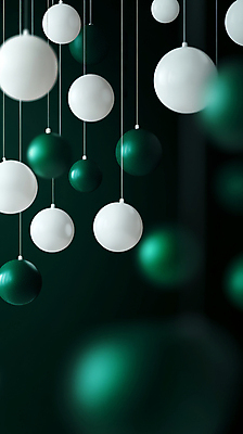 JPG 편집이미지 줄 매달리기 사람없음 초록색 흰색 원형 입체 단순화된 오브제 오너먼트 편집실사 AI컴퓨터그래픽 AI콘텐츠 도형 컬러 크리스마스장식 모션 CG 파일형식