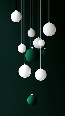 JPG 편집이미지 줄 매달리기 사람없음 초록색 흰색 원형 입체 단순화된 오브제 오너먼트 편집실사 AI컴퓨터그래픽 AI콘텐츠 도형 컬러 크리스마스장식 모션 CG 파일형식