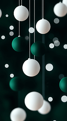 JPG 편집이미지 줄 매달리기 사람없음 초록색 흰색 원형 입체 단순화된 오브제 오너먼트 편집실사 AI컴퓨터그래픽 AI콘텐츠 도형 컬러 크리스마스장식 모션 CG 파일형식