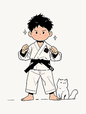 전신 남자 어린이 일러스트 한명 소년 고양이 힘 태권도 태권도복 열정 검은띠 소년한명만 국내일러스트 AI파일 1 감정 스포츠용품 포유류 도복 사람 반려동물 격투기 끈 남자한명만 소년만 파일형식 벡터