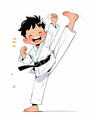 전신 남자 어린이 일러스트 한명 웃음 소년 힘 킥 태권도 태권도복 열정 검은띠 소년한명만 국내일러스트 AI파일 1 감정 스포츠용품 모션 표정 도복 사람 격투기 끈 남자한명만 소년만 파일형식 벡터