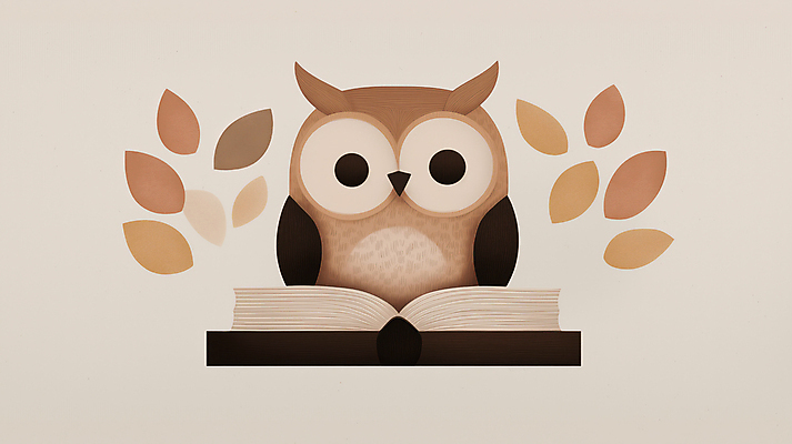 JPG 일러스트 나뭇잎 사람없음 책 독서 갈색 교양 가을 부엉이 2025년 트렌드컬러 국내일러스트 모카무스 AI일러스트 AI콘텐츠 계절 컬러 잎 조류 연도 파일형식