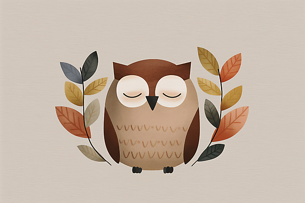 JPG 일러스트 나뭇잎 사람없음 갈색 가을 부엉이 국내일러스트 AI일러스트 AI콘텐츠 계절 컬러 잎 조류 파일형식