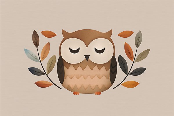 JPG 일러스트 나뭇잎 사람없음 갈색 가을 부엉이 국내일러스트 AI일러스트 AI콘텐츠 계절 컬러 잎 조류 파일형식
