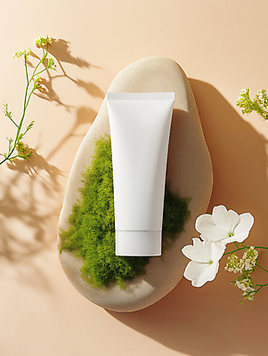 JPG 편집이미지 꽃 자연 사람없음 주황색 화장품 돌_바위 풀 크림 튜브 스킨케어 튜브용기 목업 편집소스 편집실사 AI포토 AI콘텐츠 식물 컬러 뷰티 용기_그릇 CG 생태계 파일형식