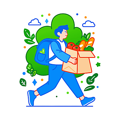 전신 남자 하늘색 토마토 가방 일러스트 자연 한명 웃음 들기 성인 쇼핑 장보기 달리기 종이봉투 에너지 신선 배달원 바게트 배송 매기 성인남자한명만 국내일러스트 AI파일 직업 1 잡화 빵 채소 모션 봉투 표정 사람 파란색 생태계 남자한명만 성인남자만 파일형식 벡터