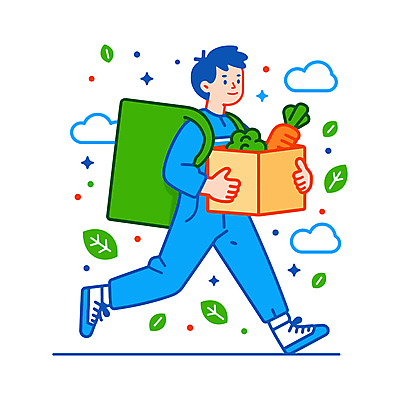 전신 남자 하늘색 채소 일러스트 자연 한명 웃음 들기 성인 쇼핑 장보기 달리기 에너지 신선 배달원 종이상자 배송 매기 성인남자한명만 국내일러스트 AI파일 직업 1 모션 표정 사람 파란색 상자 생태계 남자한명만 성인남자만 파일형식 벡터