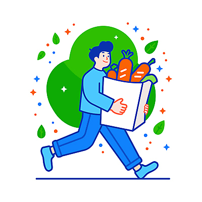 전신 남자 하늘색 채소 일러스트 자연 한명 웃음 들기 성인 쇼핑 장보기 달리기 종이봉투 에너지 신선 배달원 배송 성인남자한명만 국내일러스트 AI파일 직업 1 모션 봉투 표정 사람 파란색 생태계 남자한명만 성인남자만 파일형식 벡터