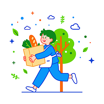 전신 남자 하늘색 채소 일러스트 자연 한명 웃음 들기 성인 쇼핑 장보기 달리기 종이봉투 앞치마 에너지 신선 배달원 배송 성인남자한명만 국내일러스트 AI파일 직업 1 모션 봉투 표정 사람 파란색 생태계 남자한명만 성인남자만 파일형식 벡터
