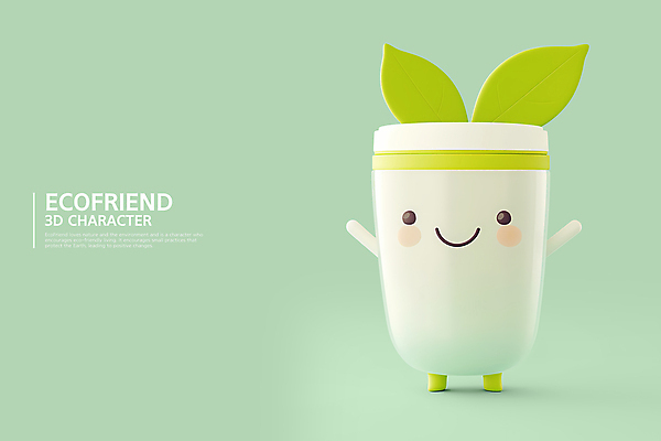 PSD 편집이미지 캐릭터 나뭇잎 사람없음 연두색 귀여움 환경 그린에너지 보호 에코 친환경 텀블러 편집3D 컨셉 잎 컵 초록색 3D 에너지 파일형식