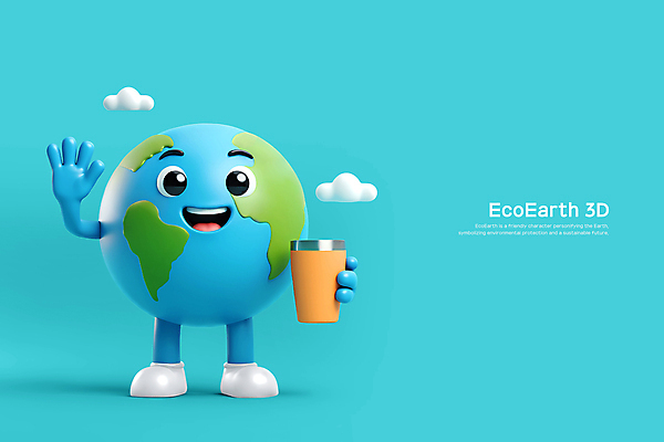 PSD 편집이미지 하늘색 자연 들기 사람없음 귀여움 자연보호 환경 인사 에코 친환경 텀블러 편집3D 지구캐릭터 캐릭터 지구 컨셉 모션 컵 파란색 3D 예절 보호 생태계 파일형식