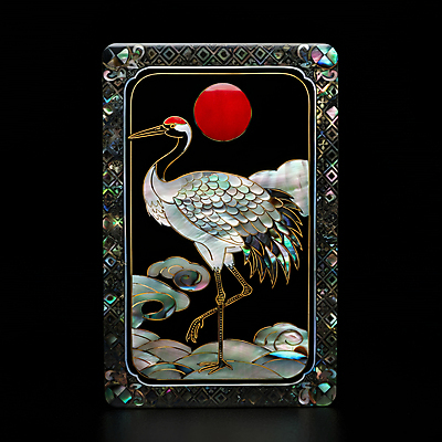 JPG 구름 편집이미지 예술 사람없음 태양 평화 검은색 학 우아함 동양화 십장생 동양적 자개 화투 장수_수명 편집실사 AI컴퓨터그래픽 AI콘텐츠 자연요소 컬러 컨셉 조류 미술 게임 CG 전통공예 파일형식