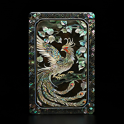 JPG 편집이미지 전통 예술 자연 나뭇잎 사람없음 나뭇가지 신화 동양적 봉황 자개 전설 풍요 화투 편집실사 AI컴퓨터그래픽 AI콘텐츠 나무 컨셉 잎 게임 CG 생태계 전통공예 파일형식