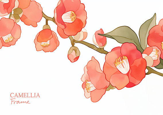 PSD 백그라운드 겨울 일러스트 수채화 프레임 사람없음 빨간색 풀잎 우아함 동백 카피스페이스 국내일러스트 계절 꽃 컬러 컨셉 잎 공백 풀_식물 파일형식