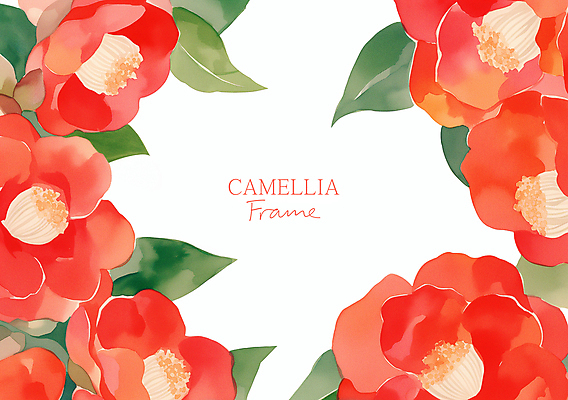 PSD 백그라운드 겨울 일러스트 수채화 프레임 사람없음 빨간색 풀잎 우아함 동백 카피스페이스 국내일러스트 계절 꽃 컬러 컨셉 잎 공백 풀_식물 파일형식