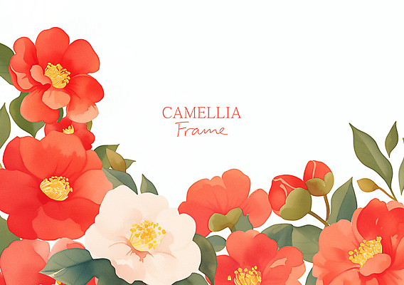PSD 백그라운드 겨울 일러스트 수채화 프레임 사람없음 빨간색 풀잎 우아함 동백 카피스페이스 국내일러스트 계절 꽃 컬러 컨셉 잎 공백 풀_식물 파일형식