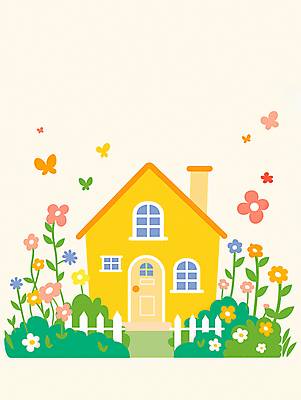 JPG 꽃 나비 일러스트 수채화 사람없음 울타리 노란색 정원 봄 유치원 화단 국내일러스트 AI일러스트 AI콘텐츠 식물 계절 교육 컬러 곤충 담장 파일형식