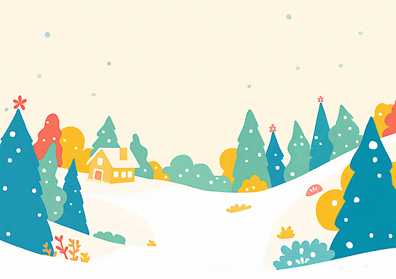 JPG 나무 배너 크리스마스 겨울 일러스트 주택 사람없음 컬러풀 크리스마스트리 설원 눈 연말 국내일러스트 AI일러스트 AI콘텐츠 자연요소 식물 계절 기념일 컬러 날씨 눈_날씨 건물 파일형식
