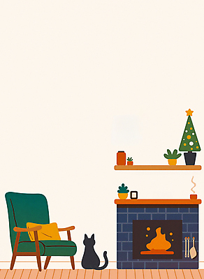 JPG 화분 화초 액자 쿠션 겨울 의자 일러스트 불 사람없음 인테리어 크리스마스트리 주황색 고양이 벽난로 국내일러스트 AI일러스트 AI콘텐츠 자연요소 식물 디자인 계절 컬러 가구 크리스마스 포유류 반려동물 파일형식