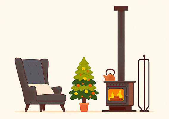 JPG 화분 쿠션 겨울 의자 일러스트 주전자 불 사람없음 인테리어 크리스마스트리 장작 벽난로 국내일러스트 AI일러스트 AI콘텐츠 자연요소 디자인 계절 가구 크리스마스 주방용품 파일형식