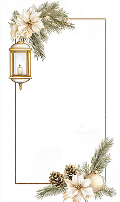 JPG 백그라운드 크리스마스 겨울 일러스트 크리스마스카드 프레임 사람없음 장식 램프 솔방울 솔잎 포인세티아 베이지색 오너먼트 카피스페이스 국내일러스트 AI일러스트 AI콘텐츠 계절 기념일 꽃 컬러 잎 크리스마스장식 조명 카드_감사 공백 파일형식